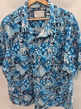 Free Planet Blue Tropical 100% Cotton Aloha Button Down Shirt Size 4x